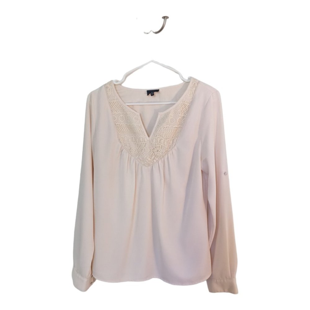 Cream blouse with crochet detailing